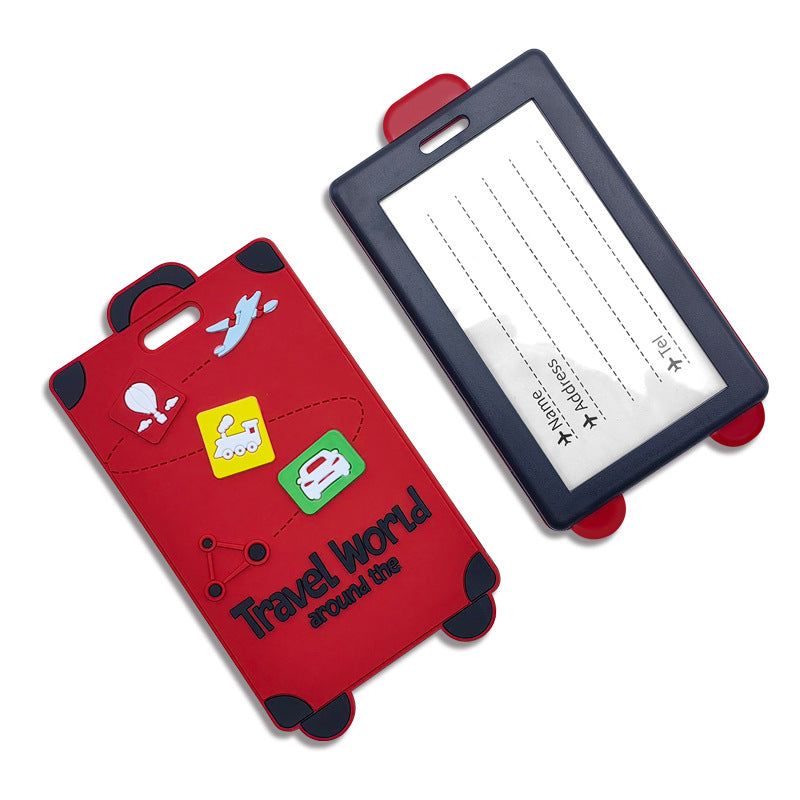 playful silicone luggage tag with clear ID window and embossed travel icons Stornfield