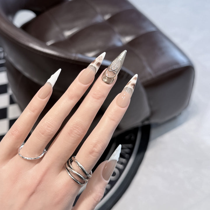 Decorative Stiletto Press-On Nail Art Set with Unique Design Elements Stornfield