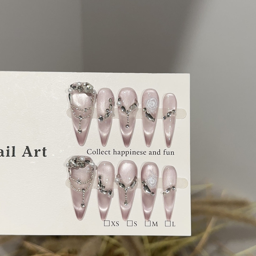Elegant Rhinestone-Decorated Stiletto Press-On Nail Set
