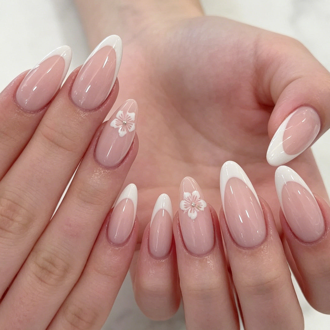 Elegant Floral French Tip Acrylic Nail Enhancements Stornfield