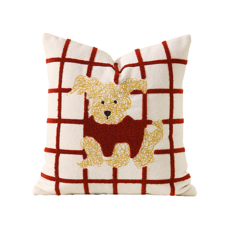 Decorative pillow with embroidered dog apple motif and soft terry cover Stornfield
