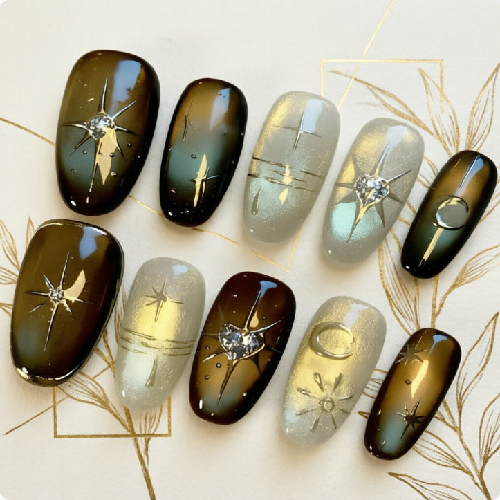 Glamorous artificial nails with sparkling star design Stornfield