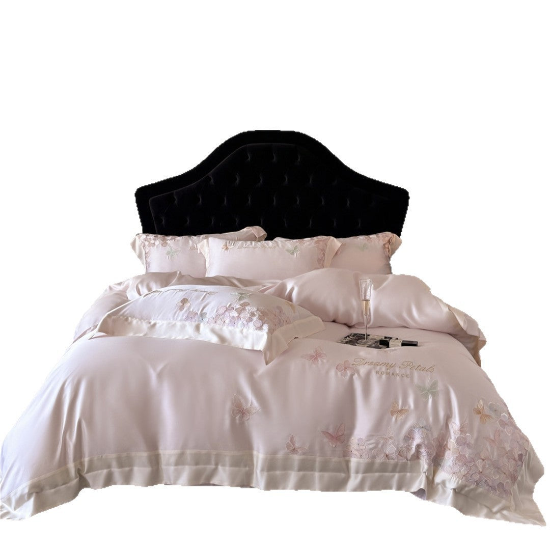 Silky Satin Embroidered Butterfly Duvet Cover & Pillow Sham Set