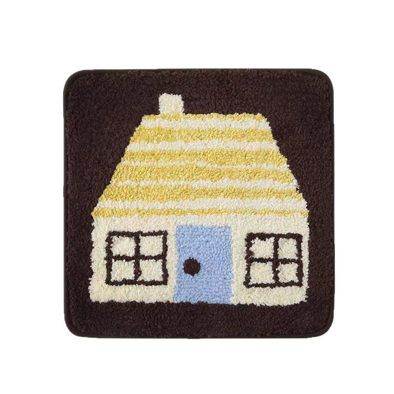 Plush Non-Slip Cotton Bath Mat with Hand-Tufted Cottage House Design