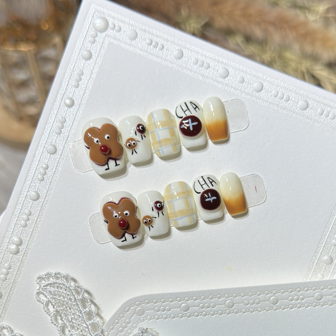 Whimsical Gingerbread Press-On Nail Art Set Stornfield