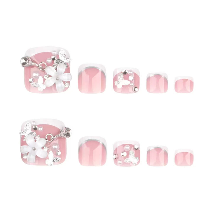 Nail set with elegant flower decorations and high-gloss finish Stornfield