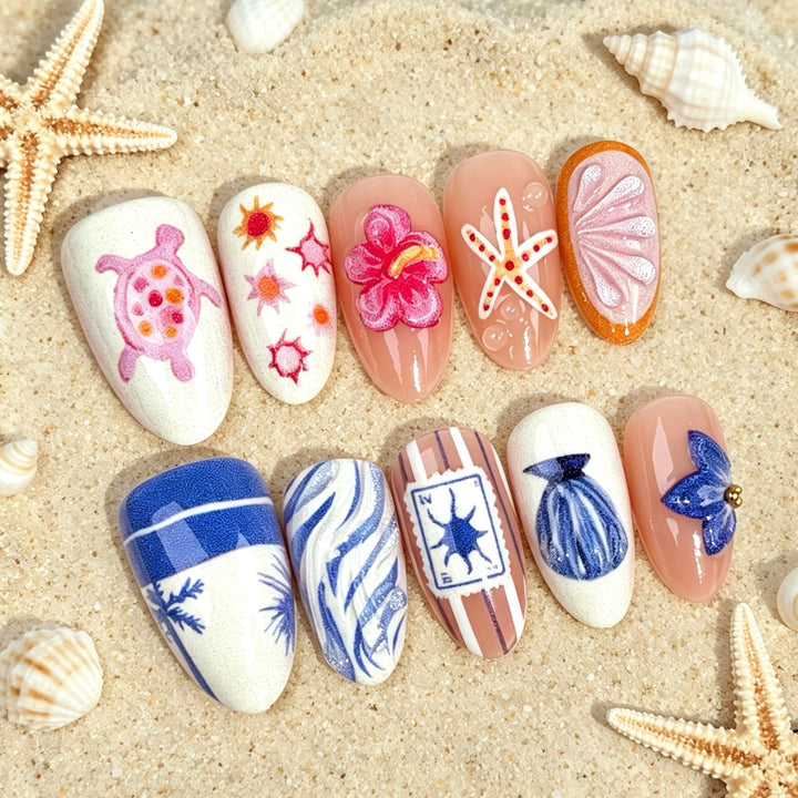 Ocean-Themed Decorative Press-On Nail Set