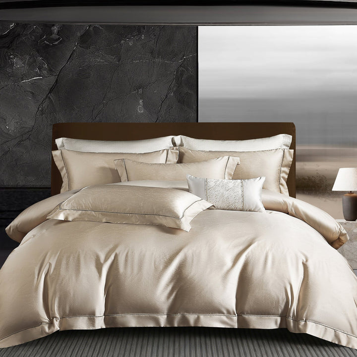 Satin-Feel Sateen Duvet Cover Set with Lace-Panel Lumbar Pillow