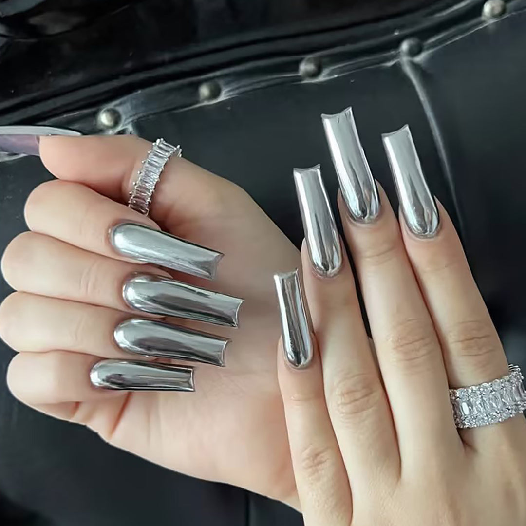 Metallic Finish Long Press-On Nails Stornfield