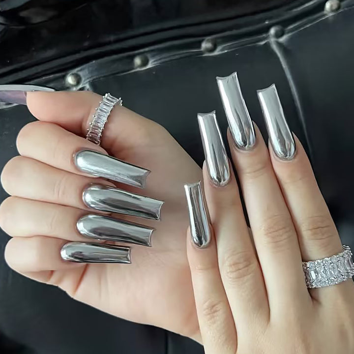 Metallic Finish Long Press-On Nails Stornfield