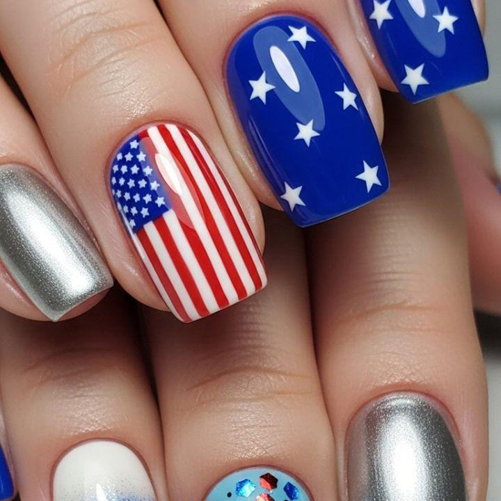 Creative art nail design in patriotic style Stornfield
