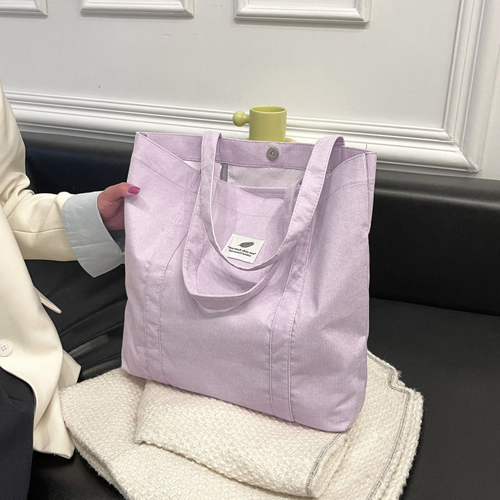 Durable Corduroy Tote Bag with Inner Pockets