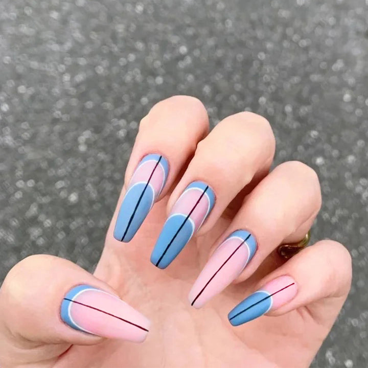 Trendy Stiletto Nails with Geometric Design Stornfield