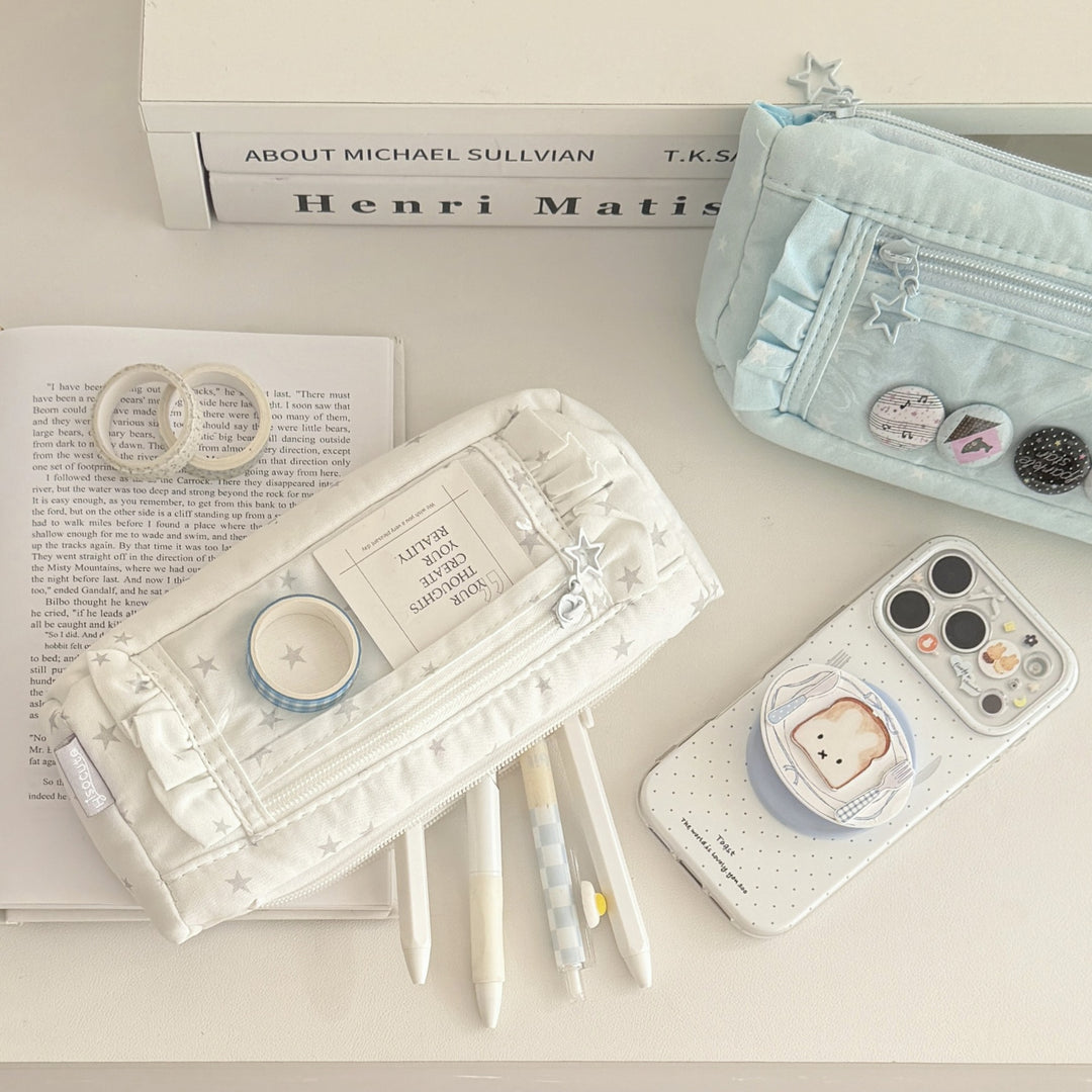 Star-Patterned Transparent Pencil Case