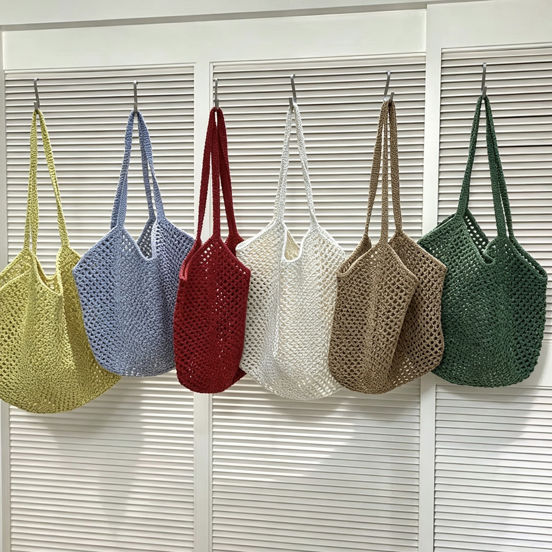 Hand-knotted tote bag in modern net design Stornfield