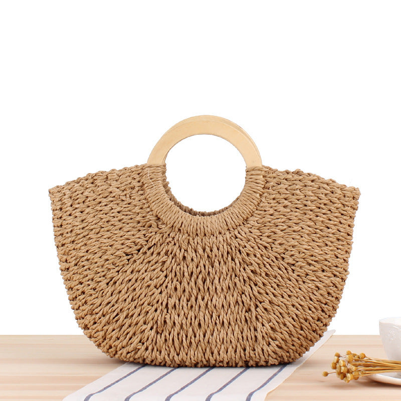 Braided raffia bag with round wooden handles Stornfield