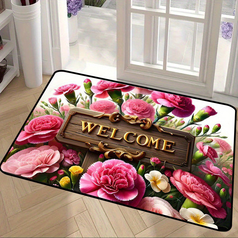 Decorative Floral Print Welcome Mat