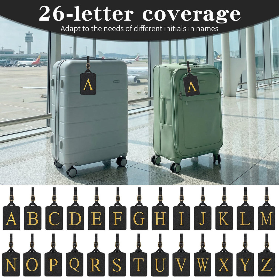 embroidered initial monogram leather luggage tag with adjustable buckle strap Stornfield