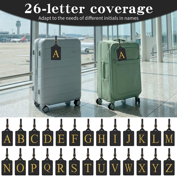 embroidered initial monogram leather luggage tag with adjustable buckle strap Stornfield