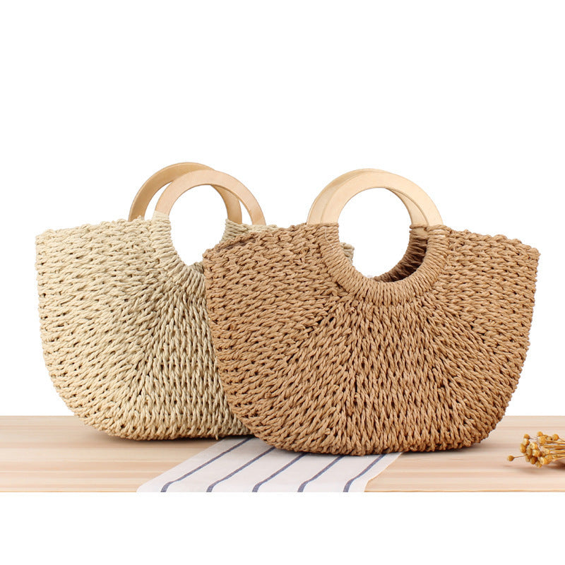 Designer bag made of hand-woven wicker with wooden handle Stornfield