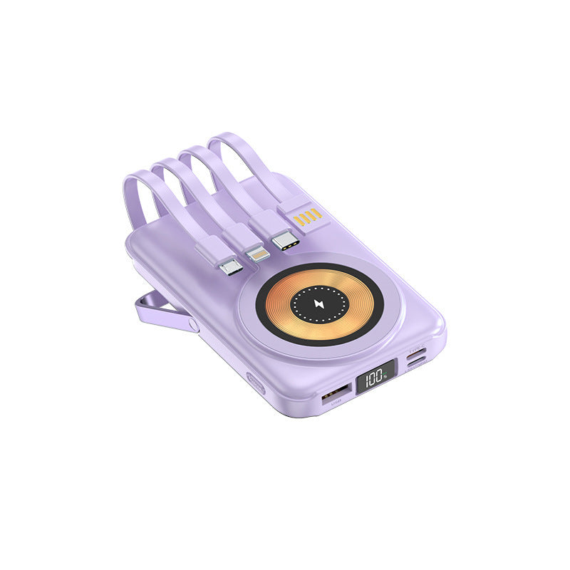 Compact power bank with integrated charging cable and wireless charging function Stornfield