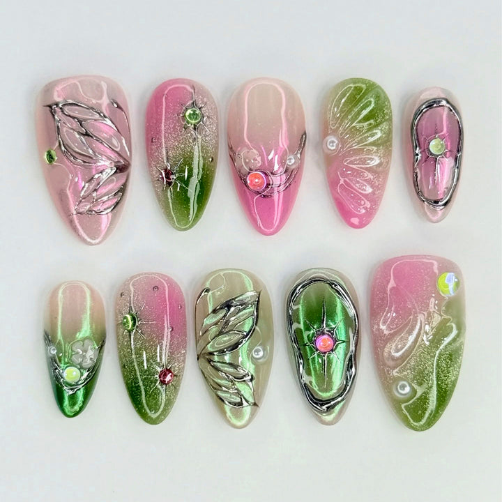 Decorative Floral Press-On Nail Tips Stornfield