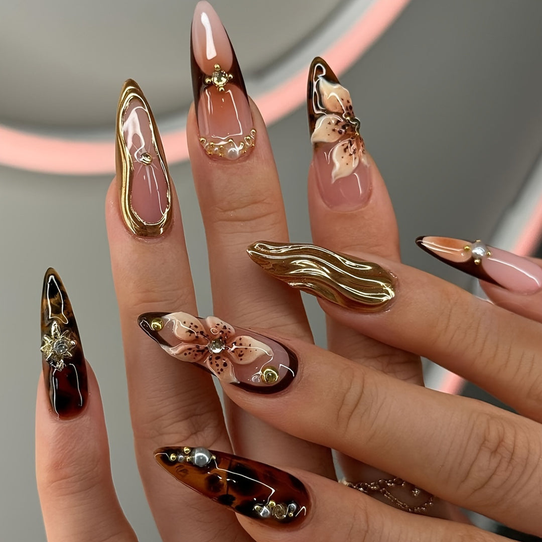 Elegant Floral Acrylic Press-On Nail Set Stornfield