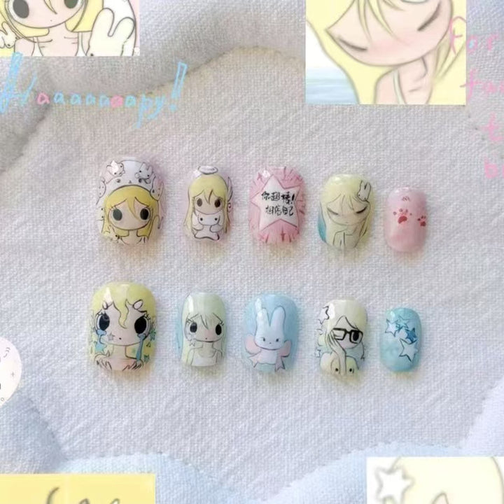 Playful Character-Themed Press-On Nail Art Set Stornfield