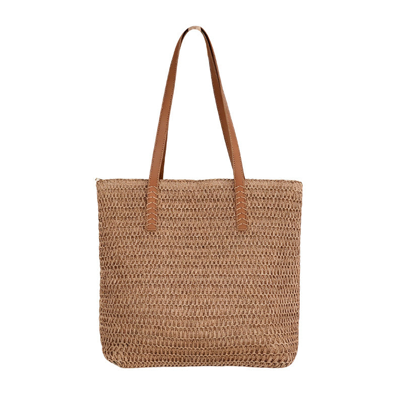 Spacious wicker tote bag with sturdy leather handles Stornfield