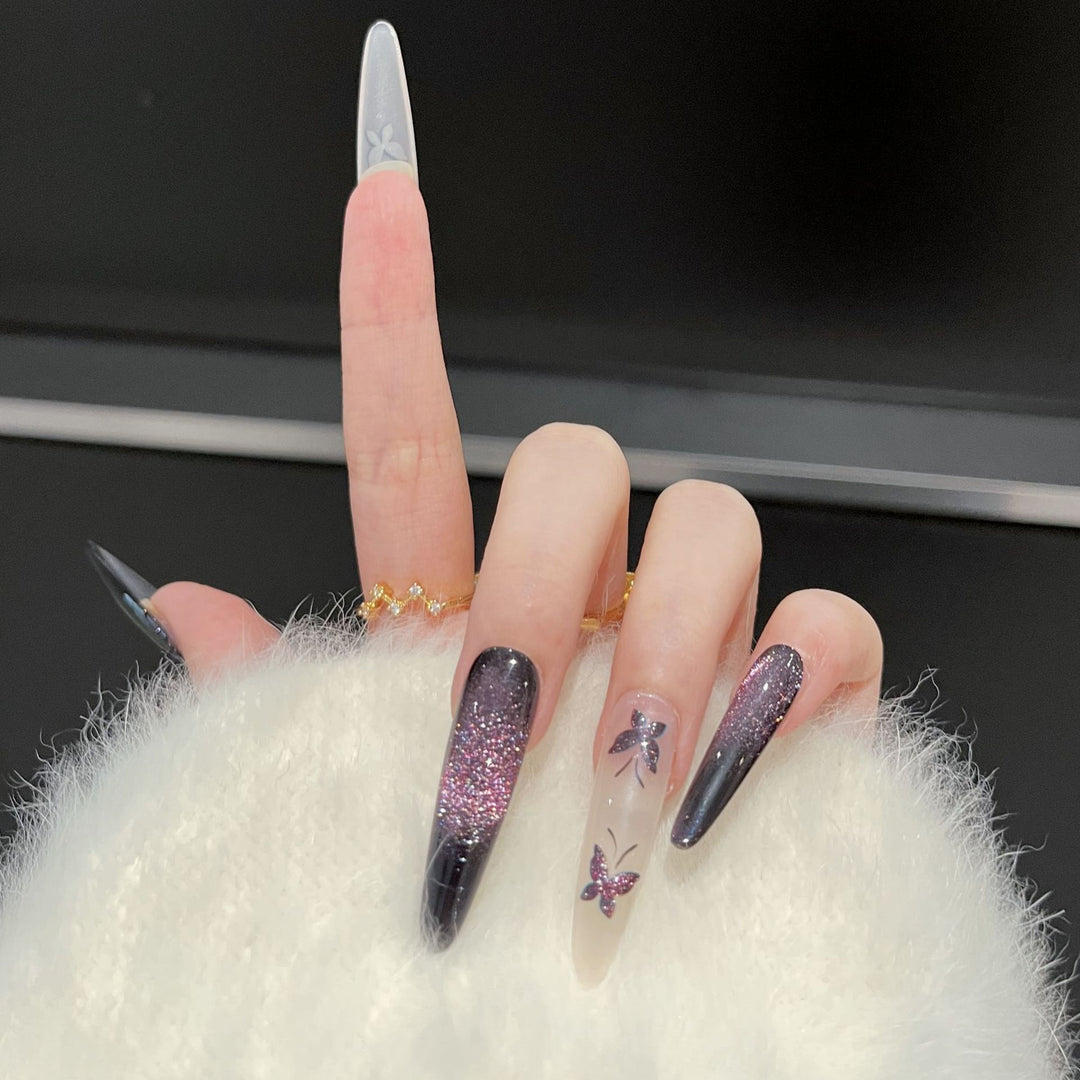 Artistic Butterfly-Embellished Press-On Nail Art Set Stornfield