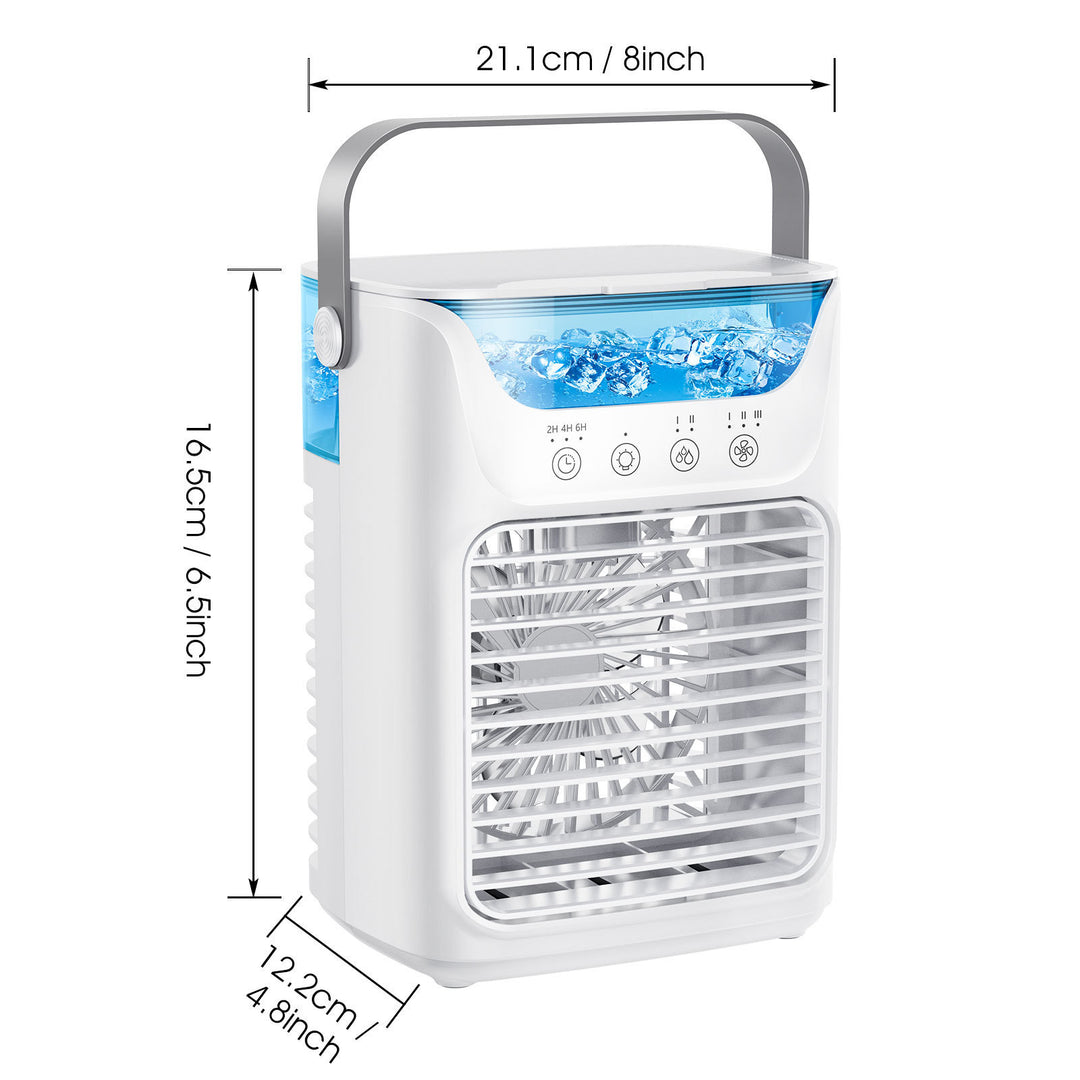 Cooling portable evaporative air cooler with refillable water reservoir adjustable louvers quiet fan and carry handle Stornfield