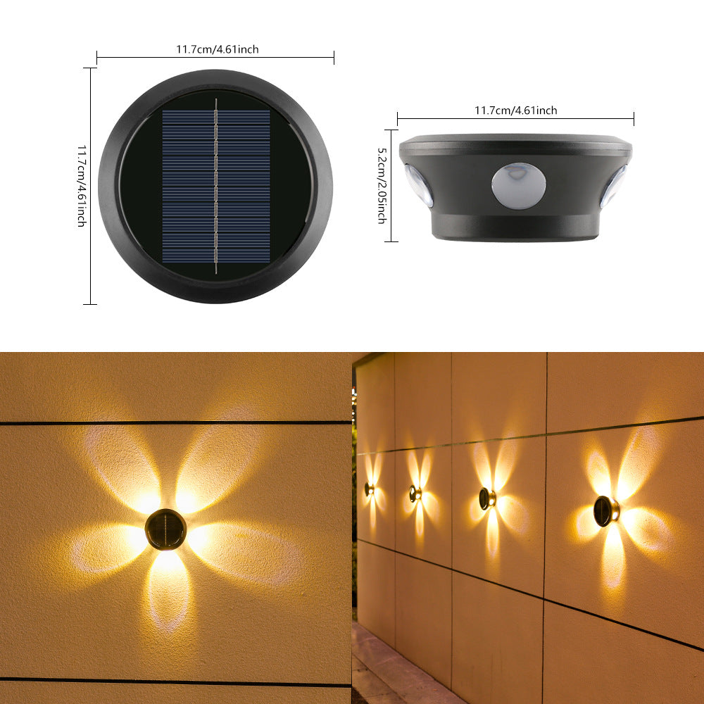 Round Solar Wall Lamp With Quad-Beam LED Decorative Outdoor Sconce And Weatherproof Housing Stornfield