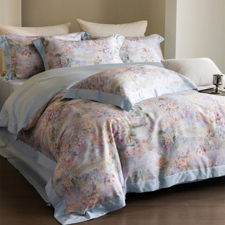 Floral Watercolor Cotton-Sateen Duvet Cover Set with Piped Edge & Pillow Shams