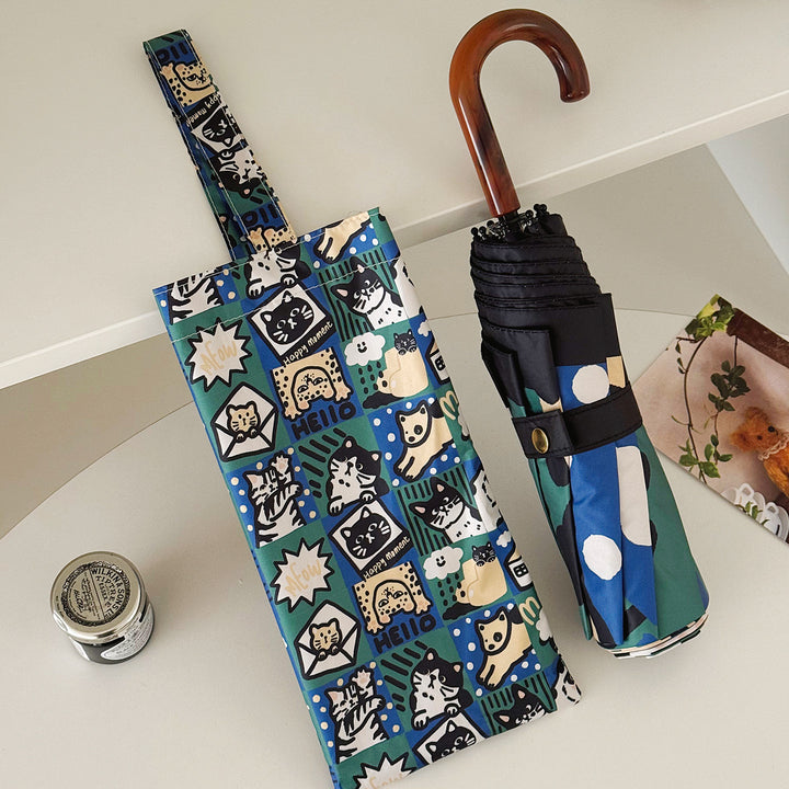 Women's Foldable Umbrella with Playful Cat Pattern Stornfield