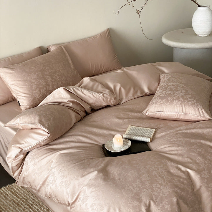 Floral Jacquard Reversible Duvet Cover Set with Silky Sateen Finish