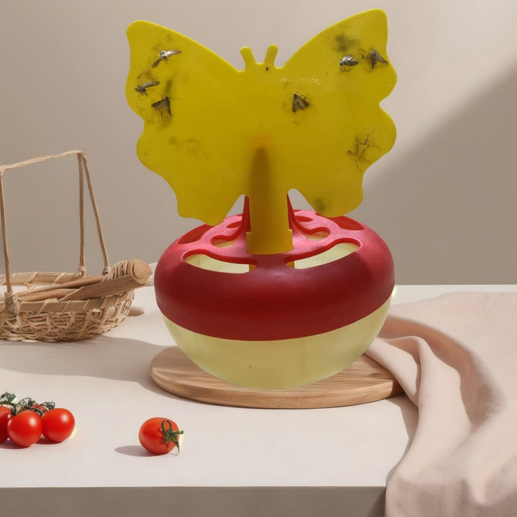 Butterfly-shaped sticky insect trap with refillable liquid reservoir and reusable base Stornfield