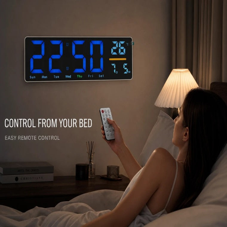 Digital wall clock with temperature and calendar display Stornfield