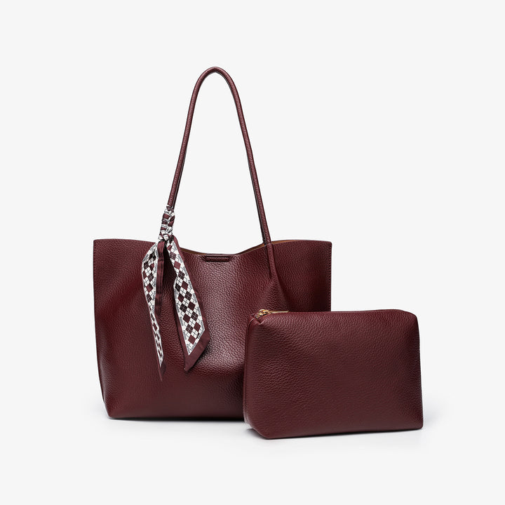 Chic Leather Tote Bag with Decorative Scarf