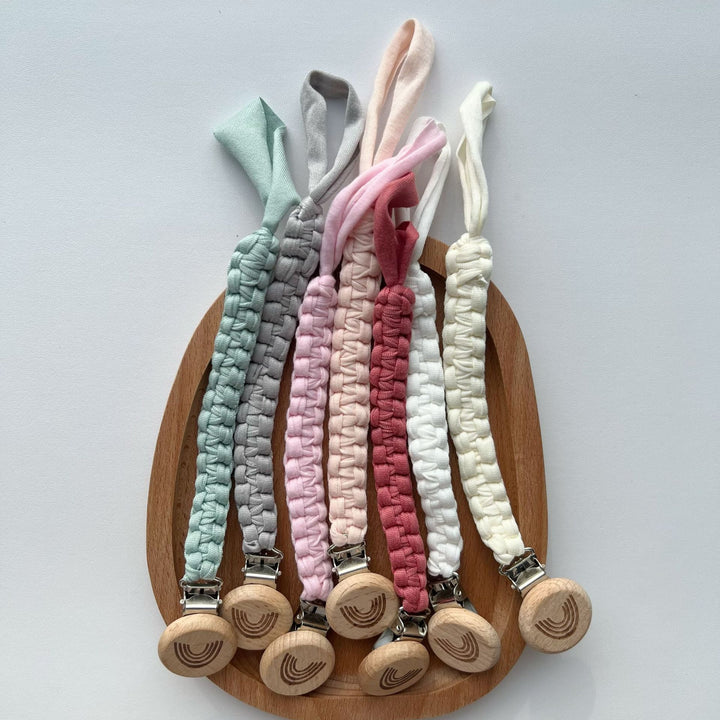 Braided Cotton Pacifier Lanyard with Engraved Wooden Safety Clip