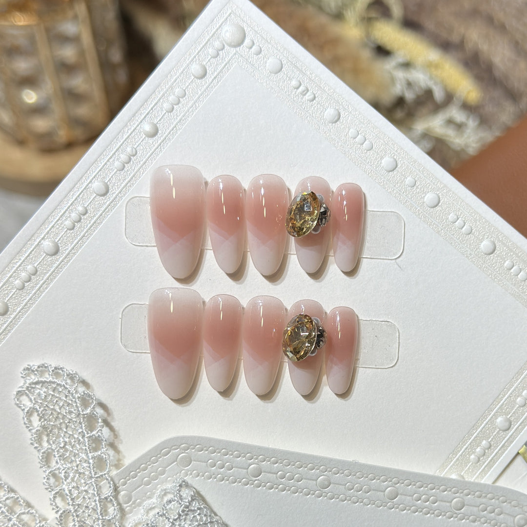 Stylish Press-On Nail Set with Gemstone Accent Stornfield