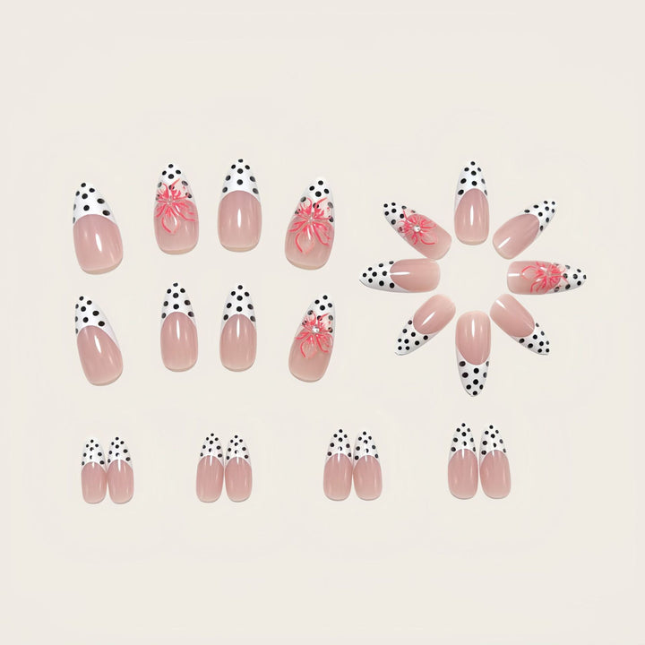 Artificial nails with elegant flower design and dots Stornfield