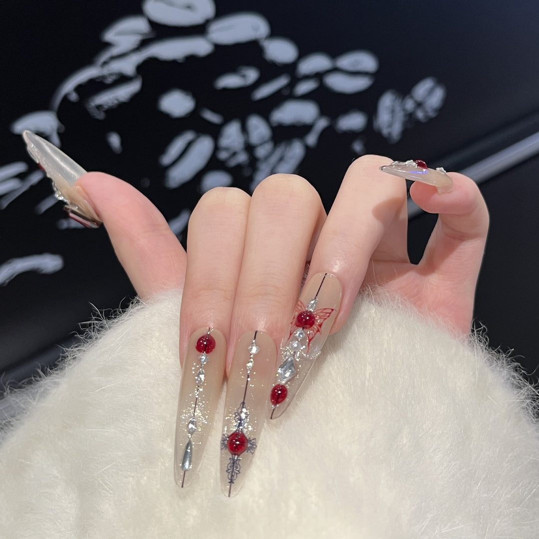 Artistic Floral Embellished Press-On Nail Set Stornfield