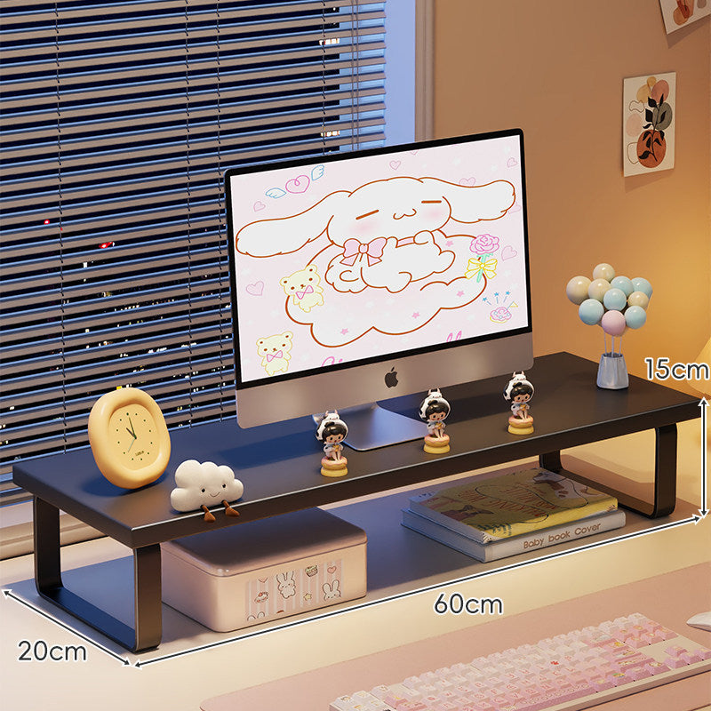 Low-Profile Wooden Monitor Riser with Metal Legs and Under-Shelf Storage