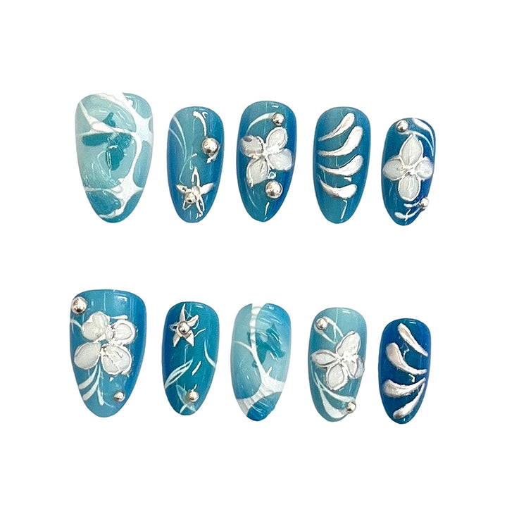 Artistic Floral-Patterned Press-On Nail Set Stornfield