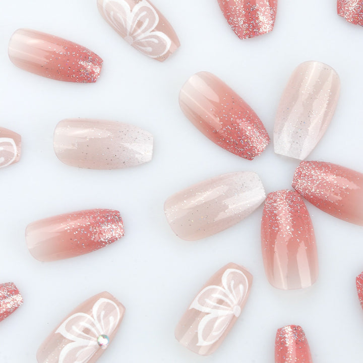 Elegant Ombre Press-On Nail Extensions with Decorative Accents Stornfield