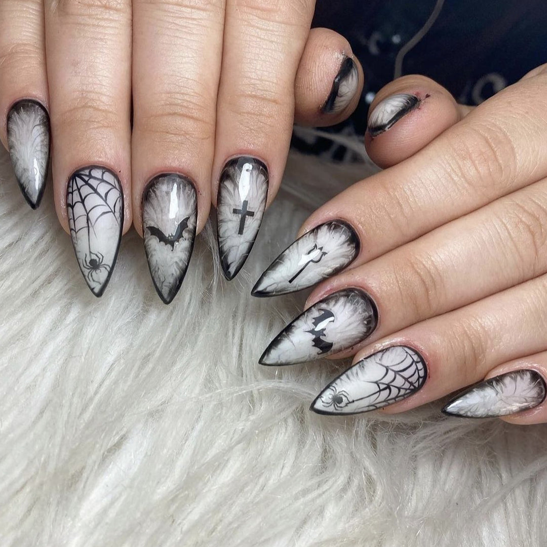 Gothic Halloween-Themed Stiletto Nail Art Extensions Stornfield