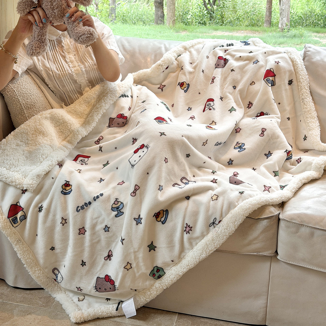 Plush Sherpa-Lined Teddy Print Reversible Throw Blanket