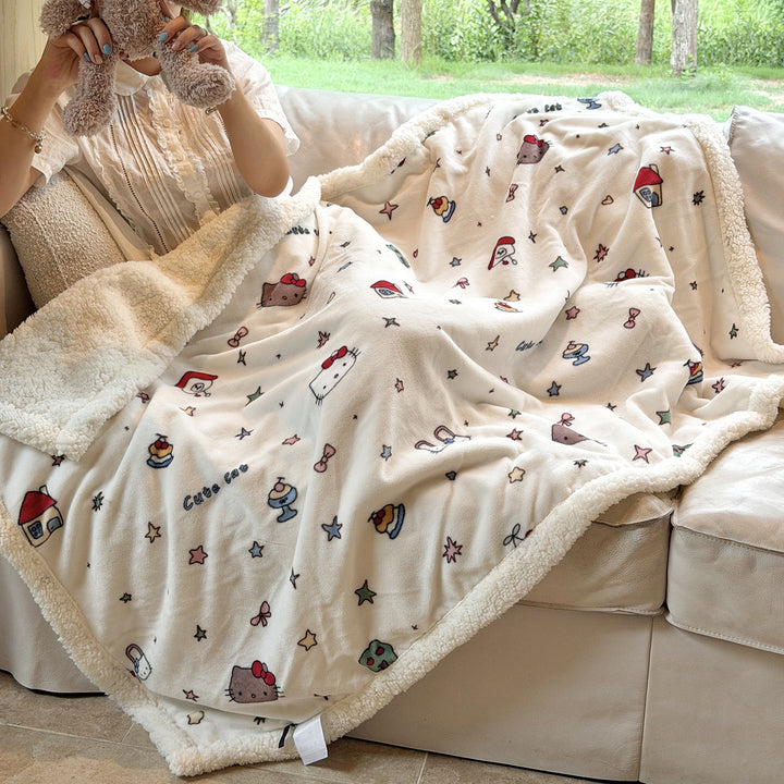 Plush Sherpa-Lined Teddy Print Reversible Throw Blanket