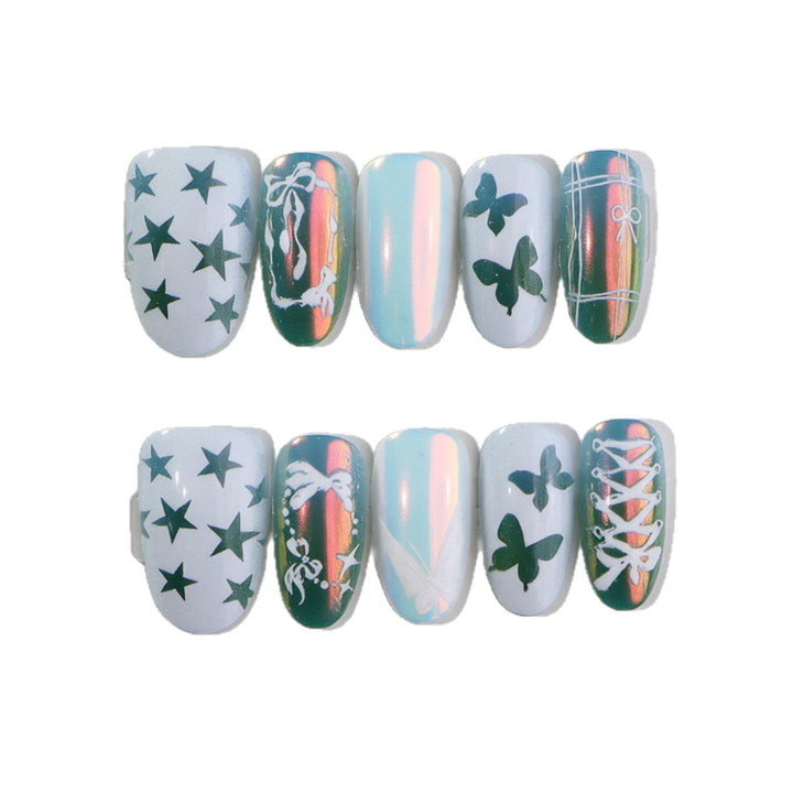 Decorative Press-On Nail Art Set with Butterfly and Star Designs Stornfield