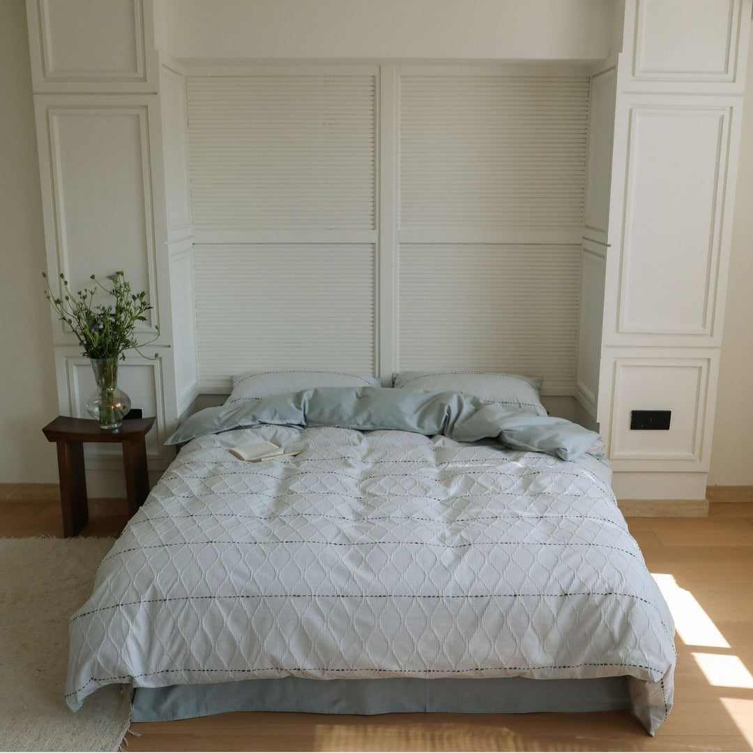 Quilted Cotton Duvet Cover Set with Pillow Shams and Bed Skirt